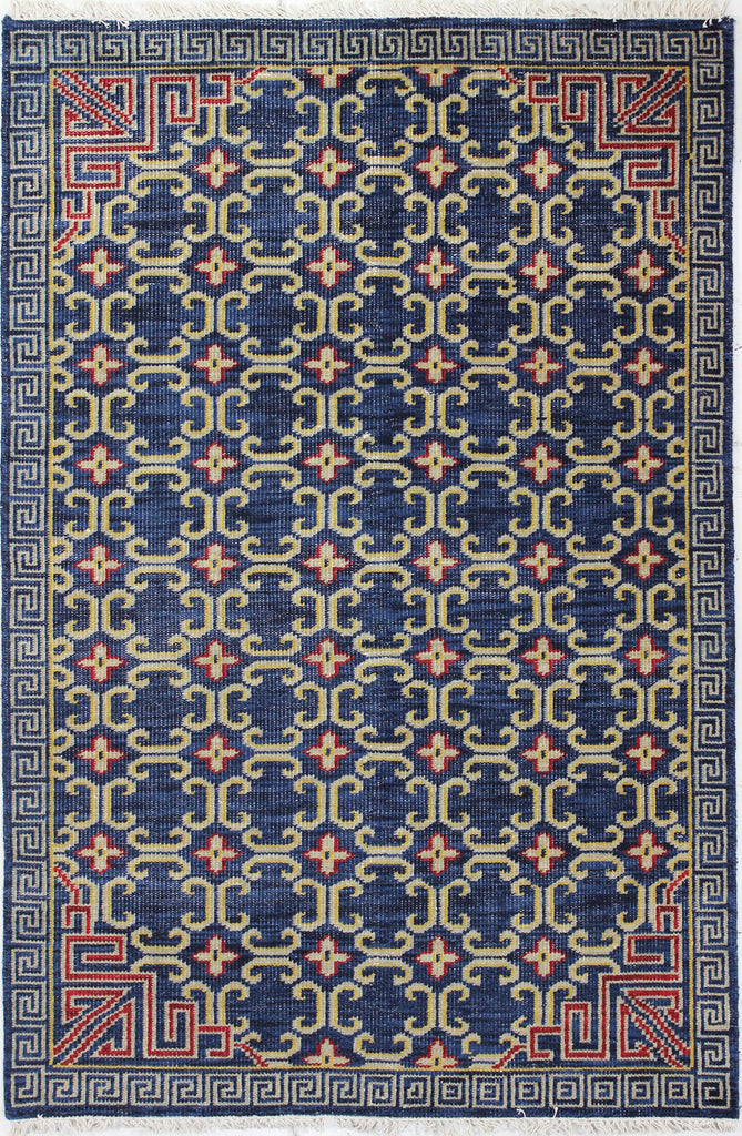 Bashian Artifact Hand Knotted 100% Wool Navy 5' x 7.5' Area Rug