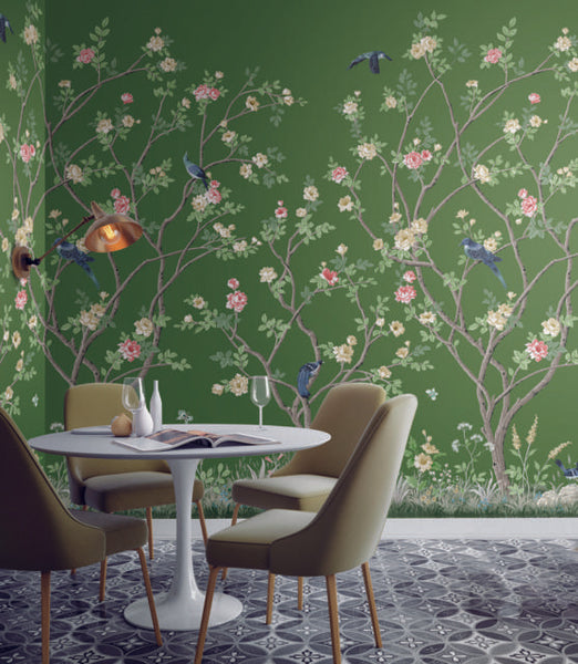 Contemporary wallpaper  CHINOISERIE THEME  Wallys  floral  white   green