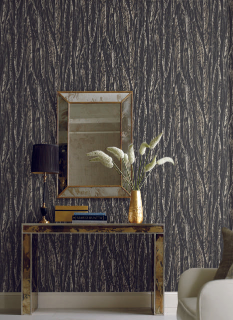 Antonina Vella Native Leaves Black Wallpaper