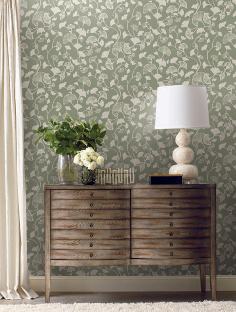 Candice Olson Gingko Trail Green Wallpaper