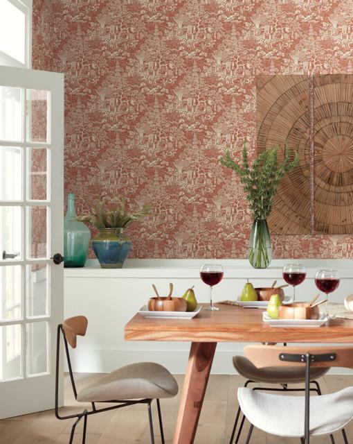 Ronald Redding Designs Chinoiserie Red/Orange Wallpaper