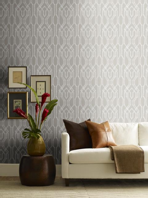 Ronald Redding Designs Oriental Lattice Taupe/White Wallpaper