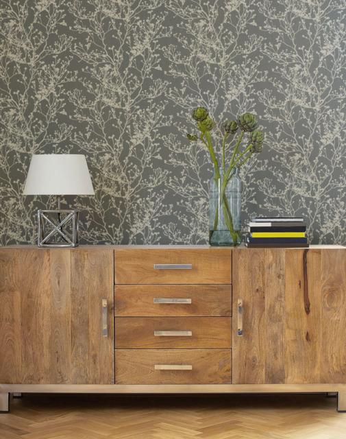 Ronald Redding Designs Budding Branch Silhouette Brown Wallpaper