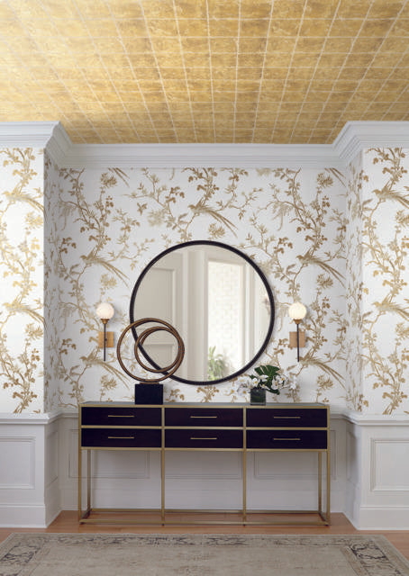 Ronald Redding Designs Metal Leaf Squares Gold Wallpaper