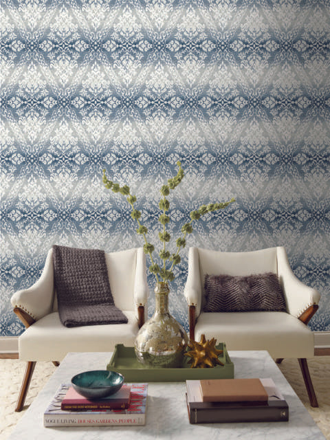 York Tudor Diamond Damask Navy Wallpaper