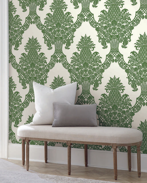 York Signet Medallion Dam Green/White Wallpaper