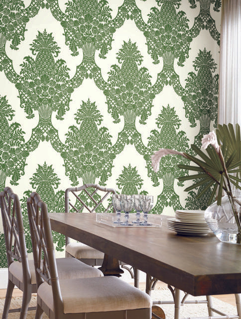 York Signet Medallion Dam Green/White Wallpaper