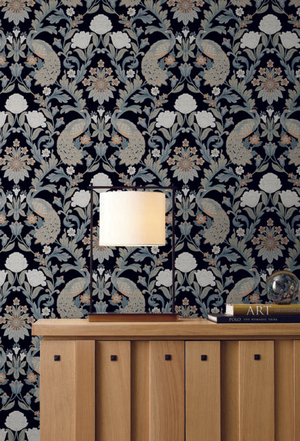 Ronald Redding Designs Plume Dynasty Black Wallpaper – DecoratorsBest
