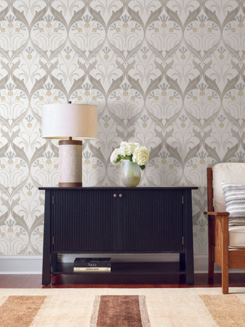 Ronald Redding Designs Pine Cone Ribbon Neutral Wallpaper