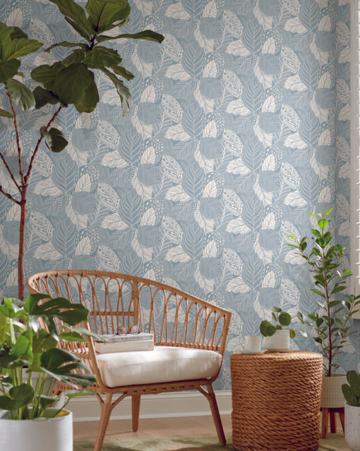 York Vinca Smokey Blue Blue Wallpaper