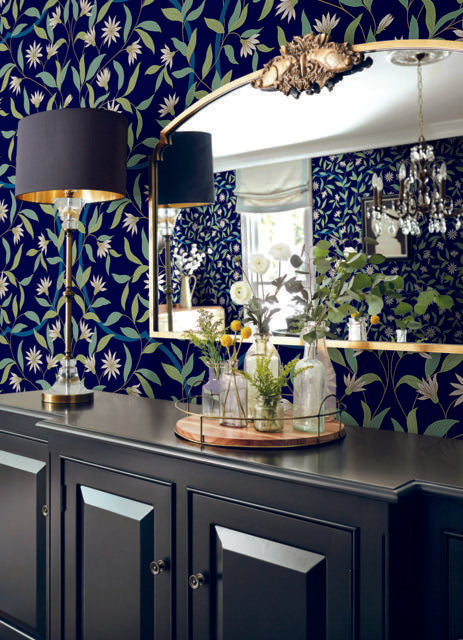 York Jasmine Indigo Blue Wallpaper