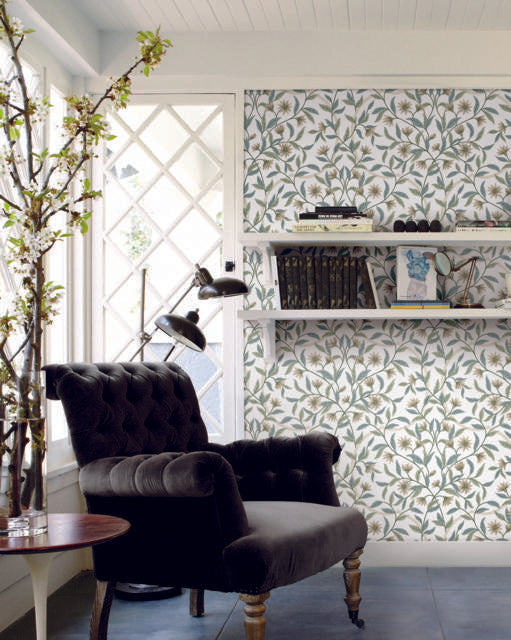 York Jasmine Eucalyptus Green/Beige Wallpaper