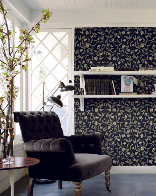 York Jasmine Midnight Black Wallpaper