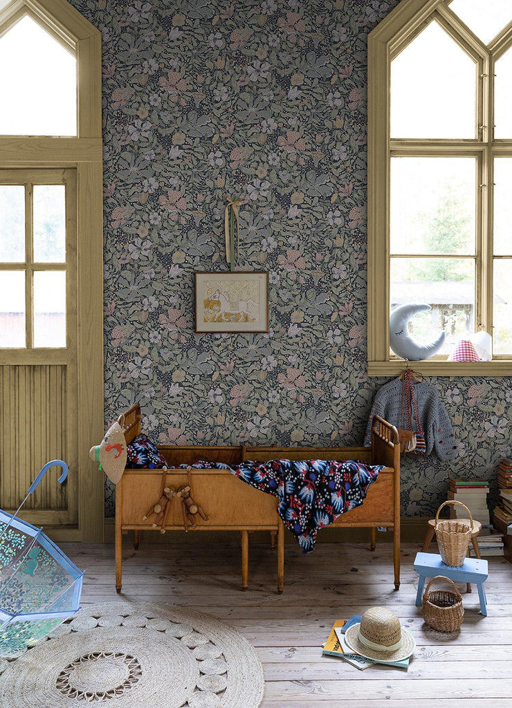 A-Street Prints Midsommar Floral Medley Dark Blue Wallpaper