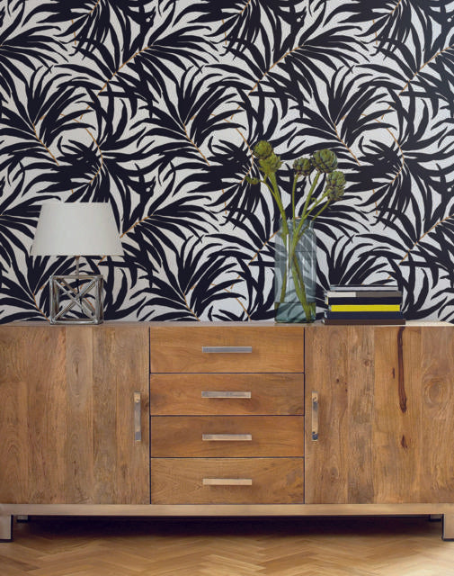 York Bali Leaves Peel and Stick Black Wallpaper