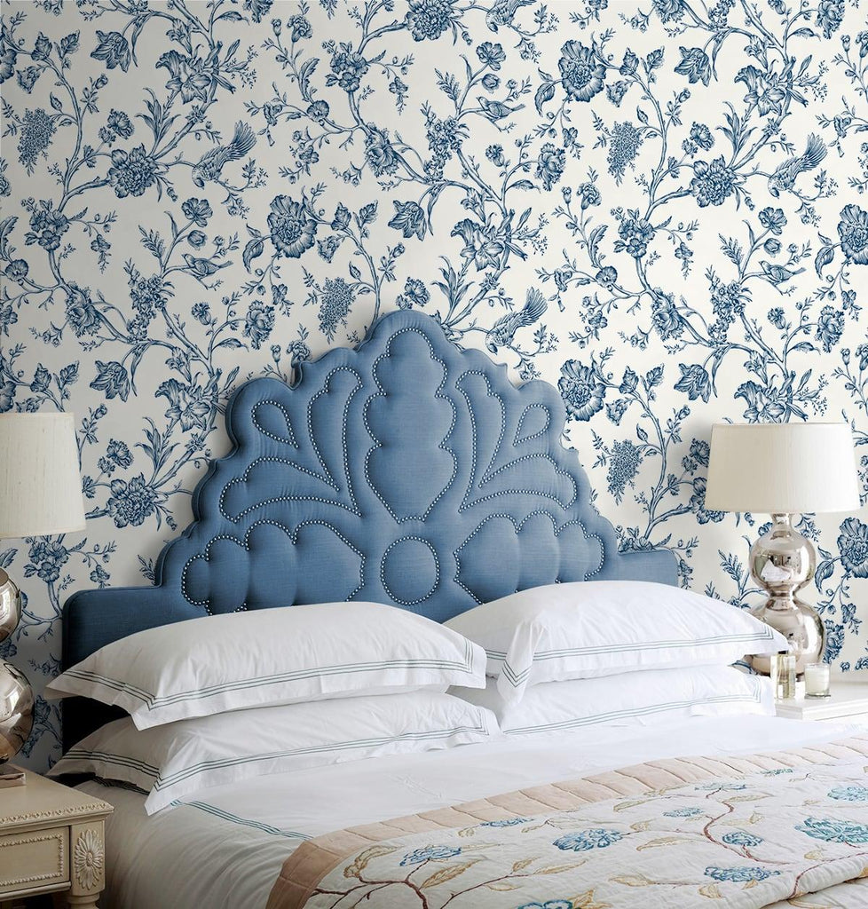 Seabrook Jasmine Chinoiserie Blue Wallpaper