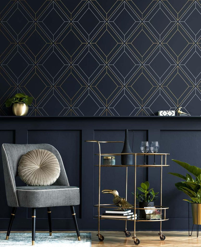 Seabrook Linework Gem Blue Wallpaper