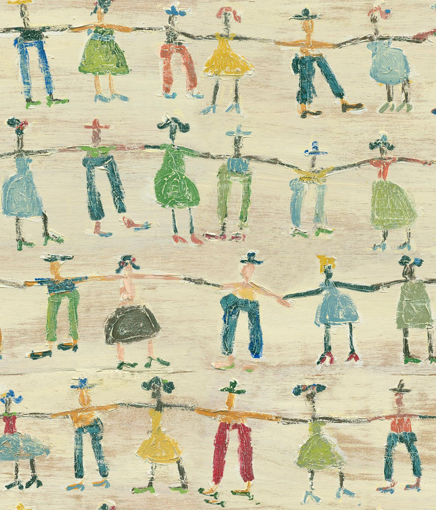 MindTheGap LITTLE PEOPLE taupe/green/blue/red Wallpaper