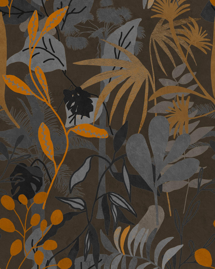 MindTheGap CARIBBEAN GARDEN Dark BROWN/ORANGE/GREY Wallpaper