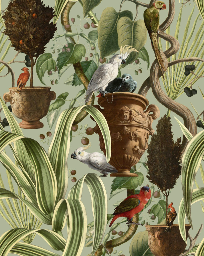 MindTheGap EXOTIC MENAGERIE Light GREEN/BROWN/RED Wallpaper