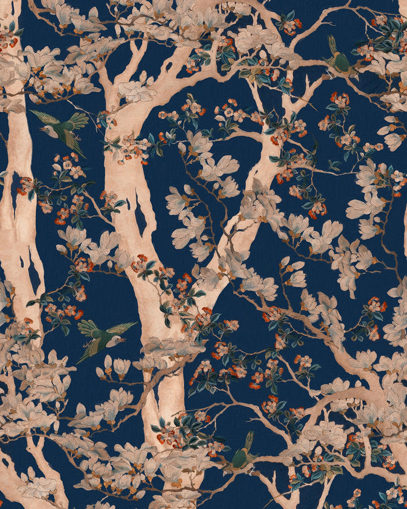 MindTheGap THE SACRED TREE INDIGO BLUE/PEACH/RED/TAUPE Wallpaper