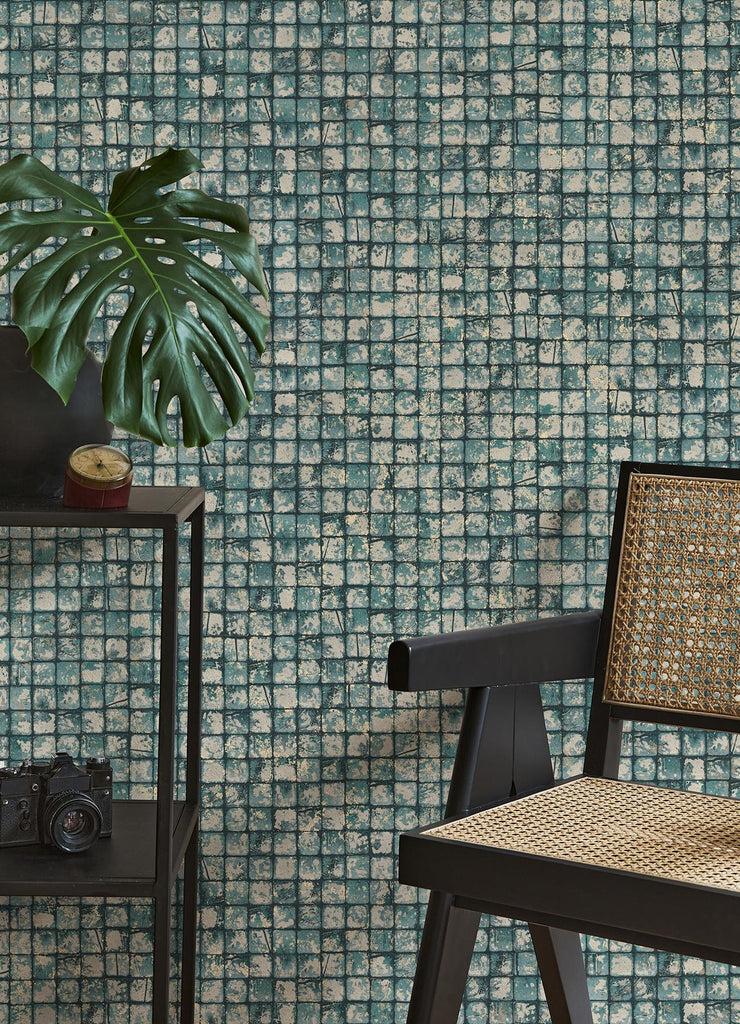 Brewster Home Fashions Kingsley Tiled Blue Wallpaper