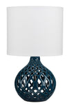 Decoratorsbest Fretwork Ceramic Table Lamp, Navy Blue