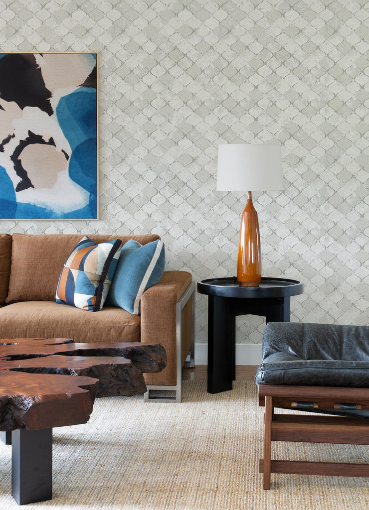 A-Street Prints Pilak Ogee Tile Silver Wallpaper