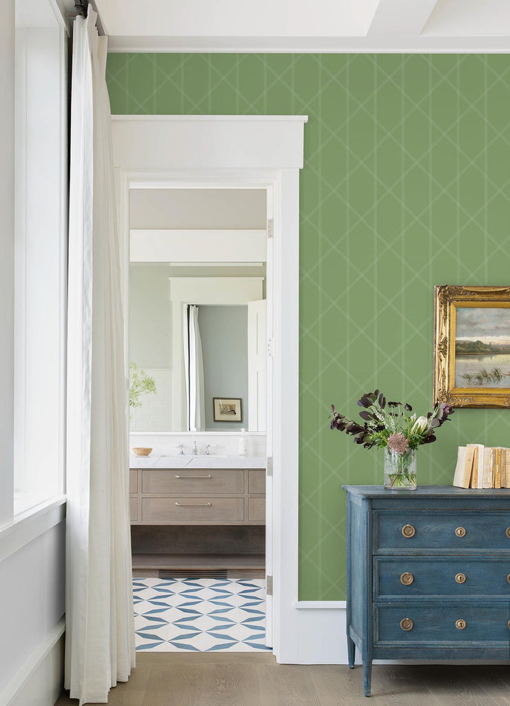 A-Street Prints Walcott Stitched Trellis Light Green Wallpaper