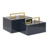 Couture Avondale Boxes [Set Of 2] Naval And Gold High Gloss Indigo Lacquered Box With Gold Leaf Handle Decorative Accent