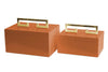 Couture High Gloss Orange Lacquered Box With Gold Leaf Handle Avondale Boxes [Set Of 2] Orange