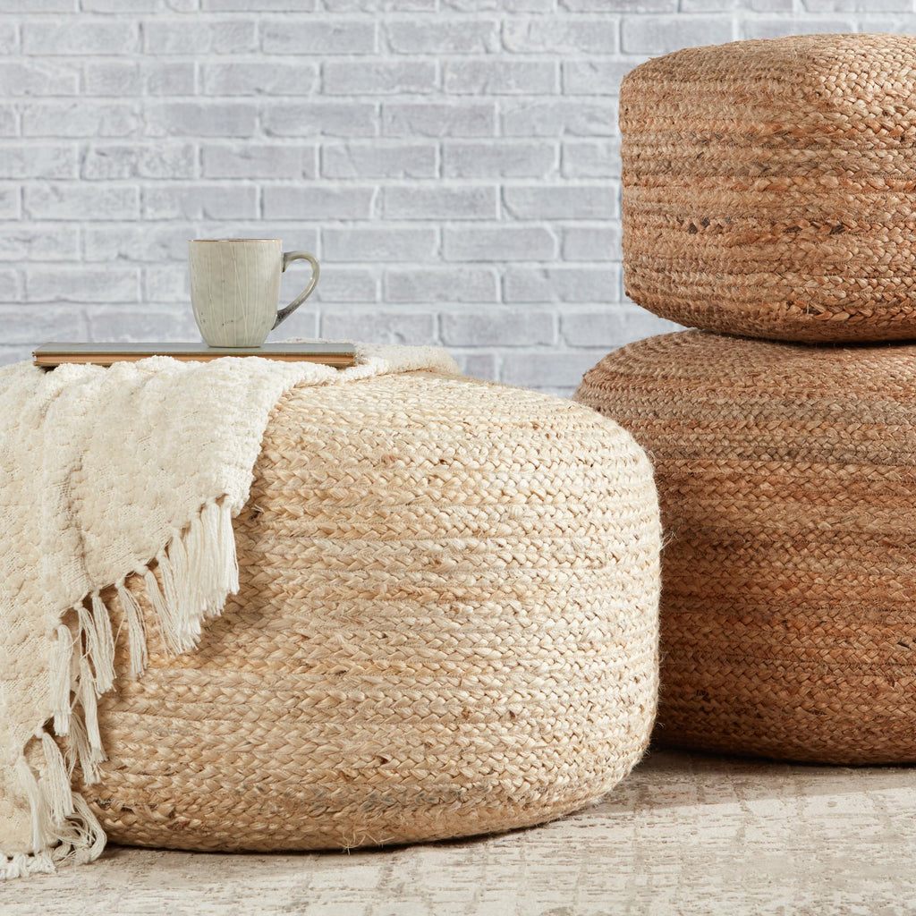 Jaipur Living Mesa Natural Solid White Cylinder Pouf