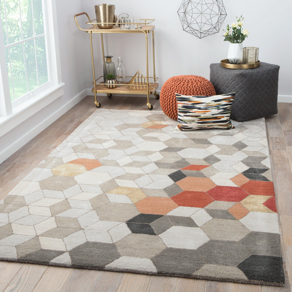 Jaipur Living Combs Handmade Geometric Light Gray/ Orange Area Rug (2'X3')