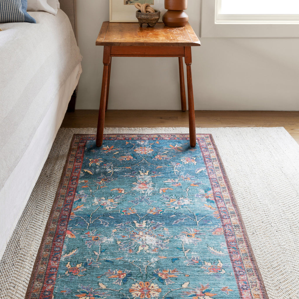 Kate Lester + Jaipur Living Yasha Floral Blue/ Red Runner Rug (2'6"X10')