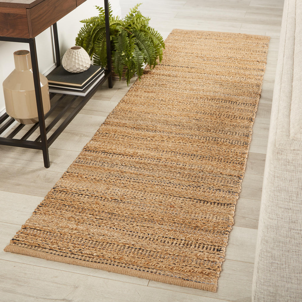 Jaipur Living Canterbury Natural Solid Tan/ Navy Runner Rug (2'6"X9')