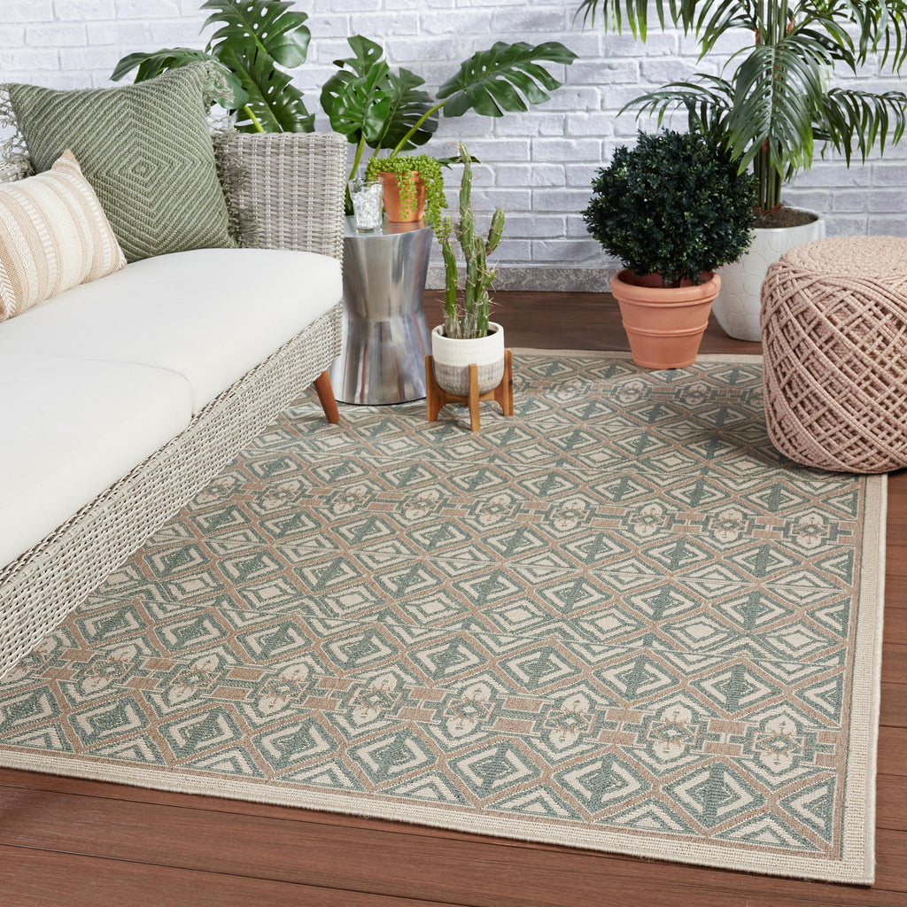 Vibe By Jaipur Living Hazina Indoor/ Outdoor Geometric Sea Green/ Beige Area Rug (4'X6')