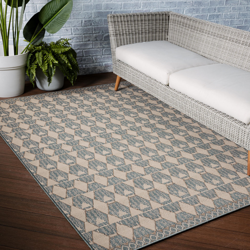 Vibe By Jaipur Living Maji Indoor/ Outdoor Geometric Sea Green/ Beige Area Rug (4'X6')