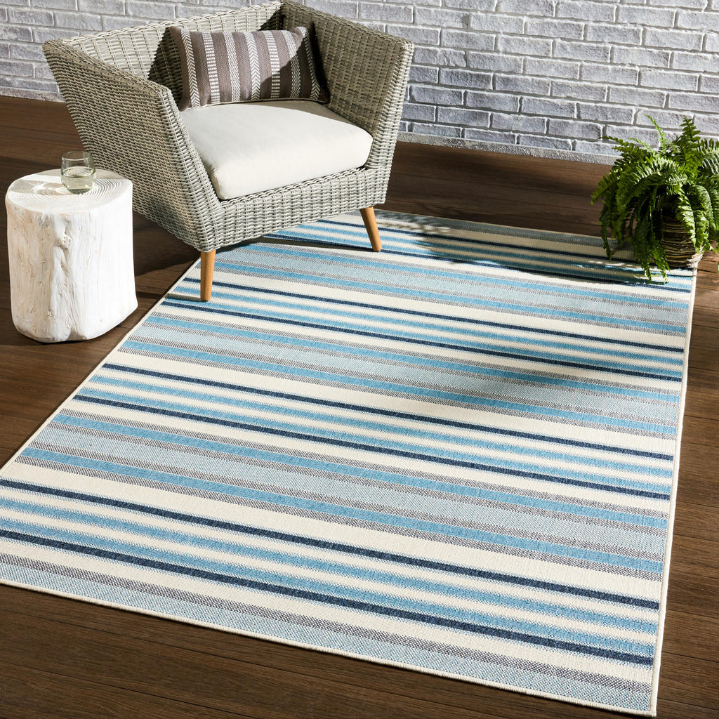 Vibe By Jaipur Living Lloria Indoor/ Outdoor Striped Blue/ Cream Runner Rug (2'6"X8')