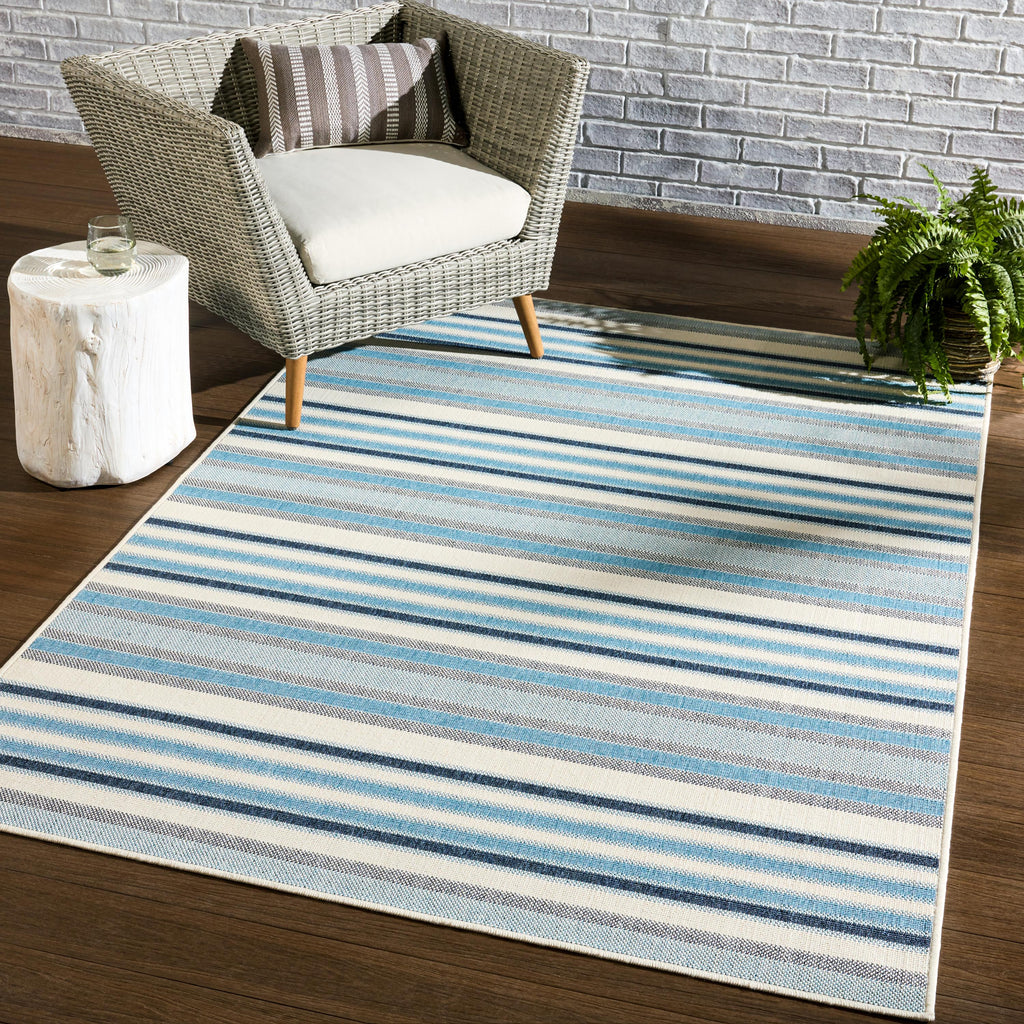 Vibe By Jaipur Living Lloria Indoor/ Outdoor Striped Blue/ Cream Area Rug (5'X8')