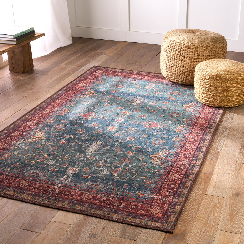 Kate Lester + Jaipur Living Yasha Floral Blue/ Red Area Rug (5'X7'6")