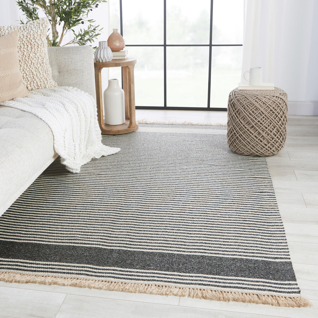 Vibe By Jaipur Living Strand Indoor/ Outdoor Striped Dark Gray/ Beige Area Rug (5'X8')