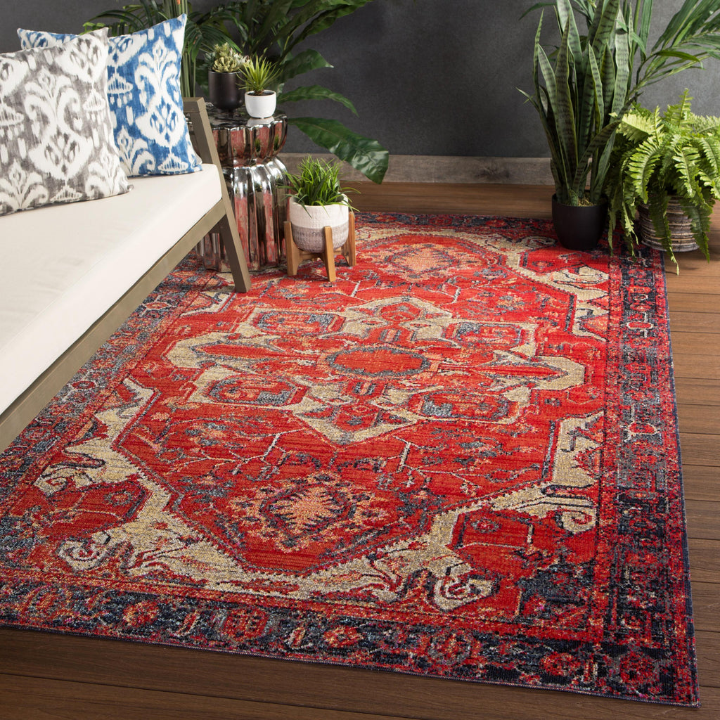 Jaipur Living Leighton Indoor/ Outdoor Medallion Red/ Blue Area Rug (5'3"X7'6")