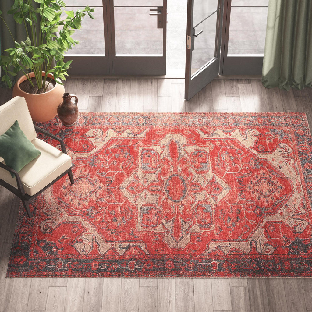 Jaipur Living Leighton Indoor/ Outdoor Medallion Red/ Blue Area Rug (5'3"X7'6")