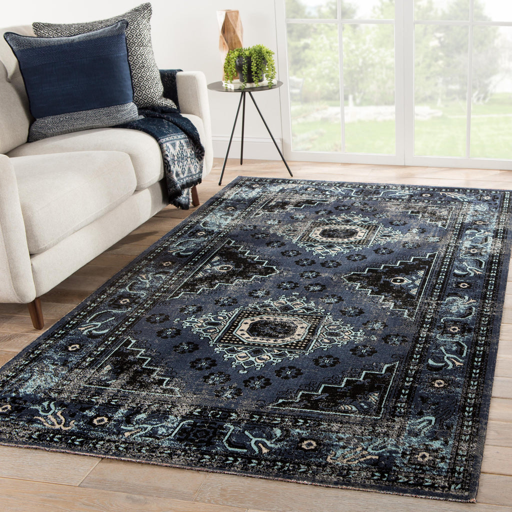 Jaipur Living Westlyn Indoor/ Outdoor Medallion Black/ Blue Area Rug (7'6"X9'6")