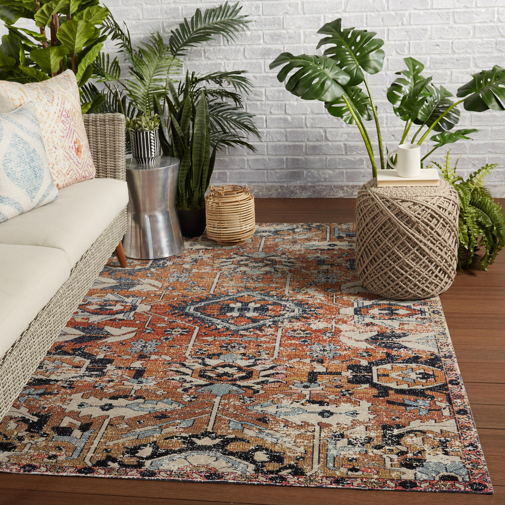 Jaipur Living Ansilar Indoor/ Outdoor Medallion Orange/ Blue Runner Rug (2'8"X10')