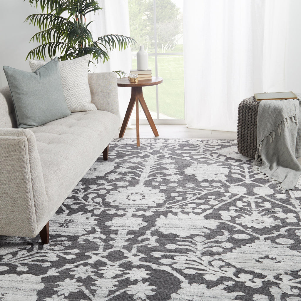 Jaipur Living Riona Hand-Knotted Floral Gray/ White Area Rug (9'X12')