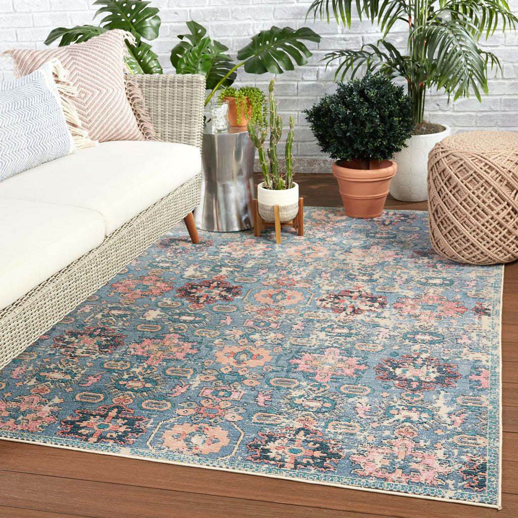 Vibe By Jaipur Living Farella Indoor/ Outdoor Oriental Blue/ Pink Area Rug (5'X7'3")