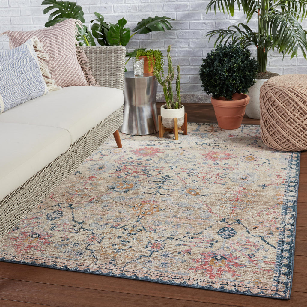 Vibe By Jaipur Living Elva Indoor/ Outdoor Oriental Tan/ Blue Area Rug (2'6"X4')