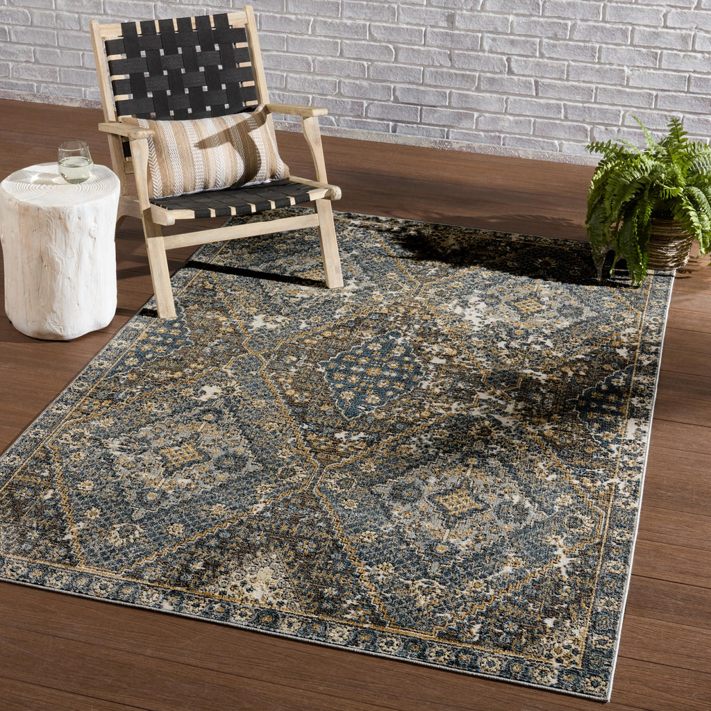 Vibe By Jaipur Living Julia Indoor/ Outdoor Medallion Blue/ Gold Area Rug (4'X5'7")