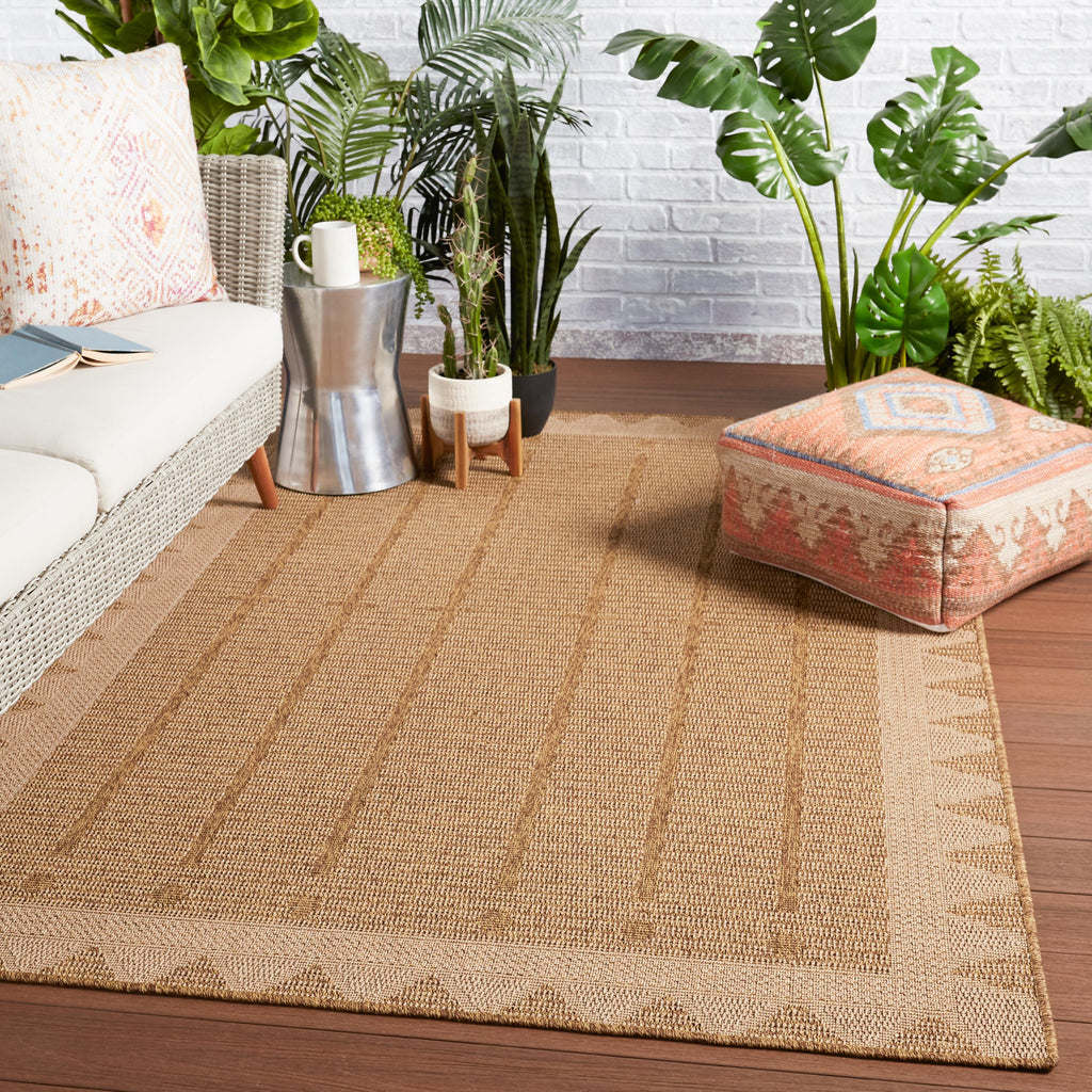 Vibe By Jaipur Living Akamai Indoor/ Outdoor Bordered Beige/ Light Brown Area Rug (4'X6')